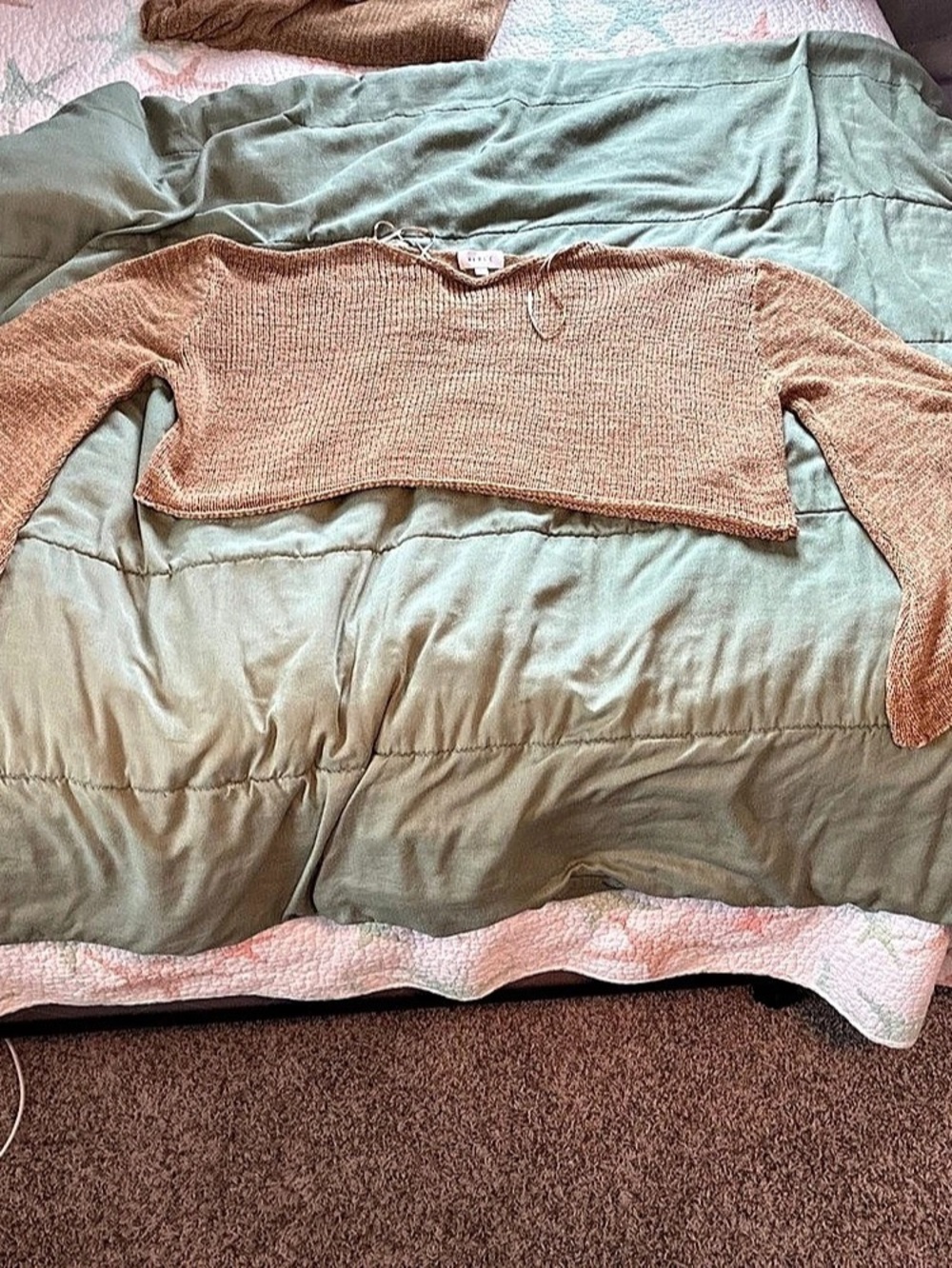 Tan Knit Long Sleeve & Skirt Matching Set